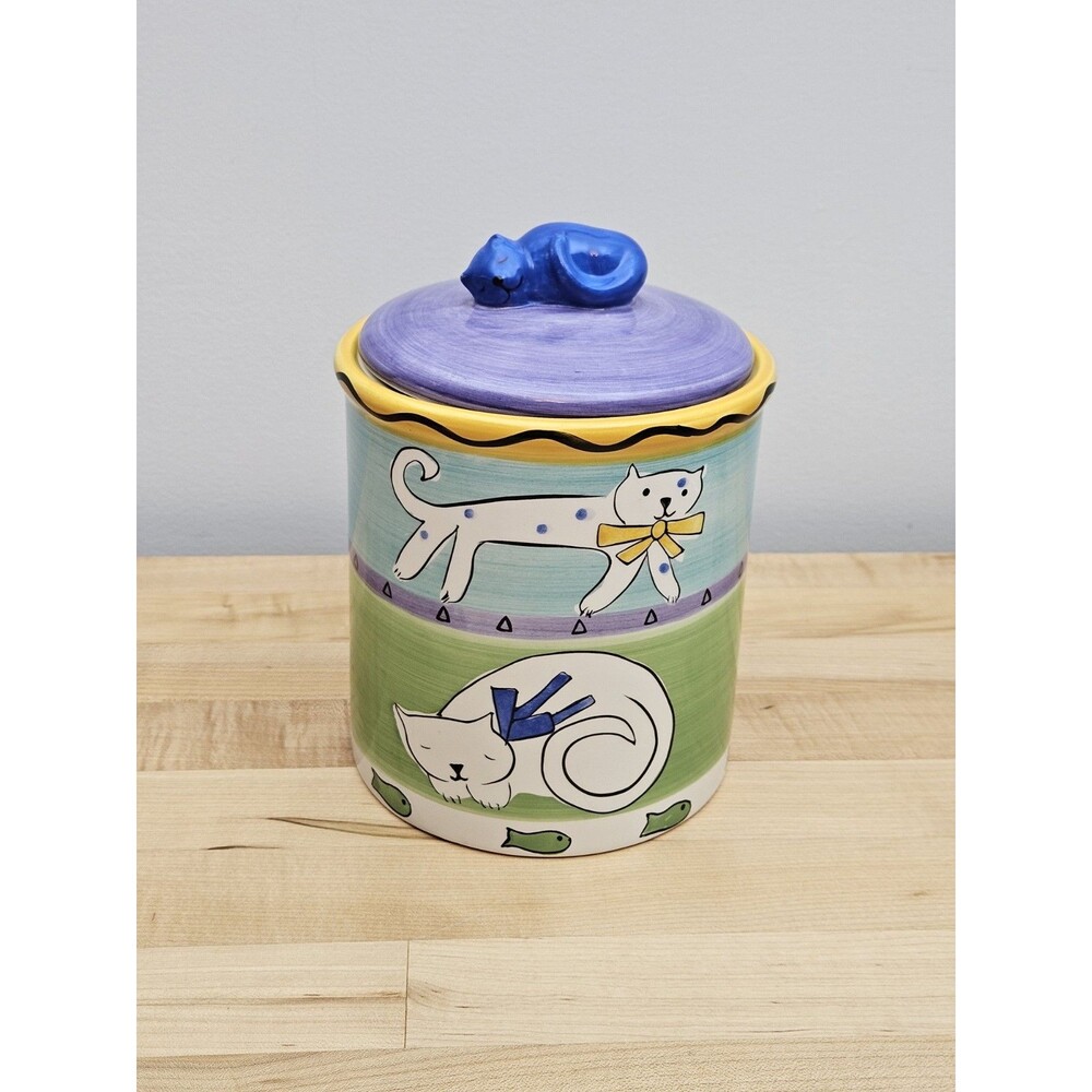 Trish Richman At Home Cat Good Kitty Ceramic Treat Canister Jar Hand Painted